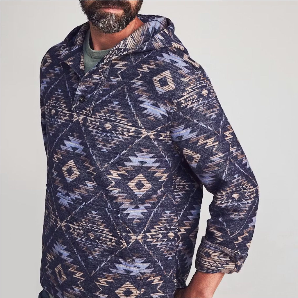 Faherty Menâs S Jacquard Blanket Hoodie Southwestern Organic Cotton Huckberry